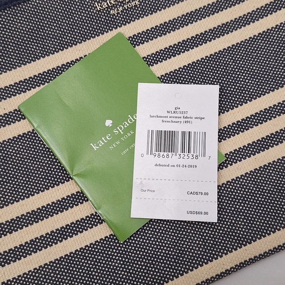 Kate Spade Gia Larchmont Avenue Striped Clutch Bag - Picture 7 of 9